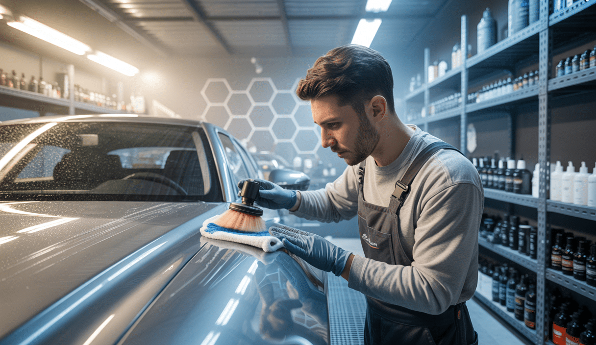 Application de revêtement céramique sur carrosserie automobile par un professionnel en atelier dédié
