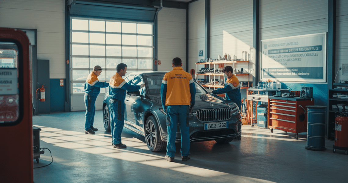 Garage de rénovation automobile fiable dans les Yvelines avec spécialistes à l'œuvre, illustration d’un centre auto moderne et professionnel
