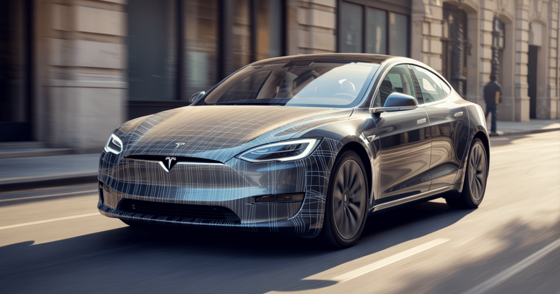 Tesla Model S exposée aux rayons UV et à la pollution urbaine, montrant une préparation esthétique avec film nano céramique et protection carrosserie