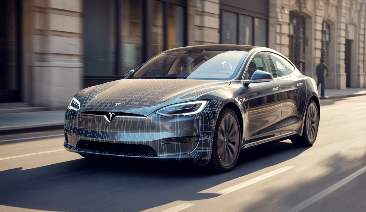 Tesla Model S exposée aux rayons UV et à la pollution urbaine, montrant une préparation esthétique avec film nano céramique et protection carrosserie