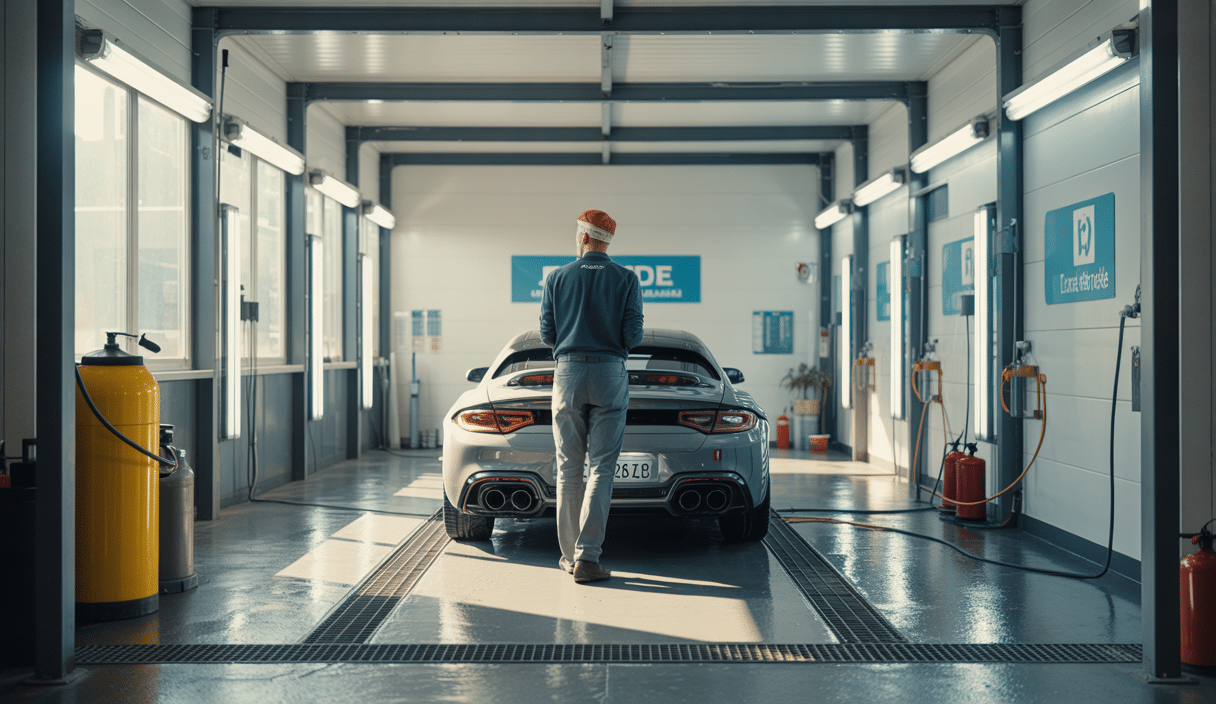 Box de lavage intérieur de voiture dans un centre dédié aux Yvelines avec un espace moderne, propre et lumineux équipé pour le detailing automobile