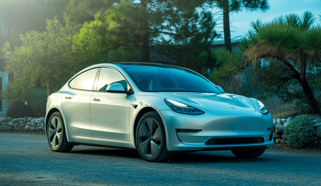 Tesla Model 3 dans les Yvelines avec traitement céramique brillant et protégé contre les UV et pollution