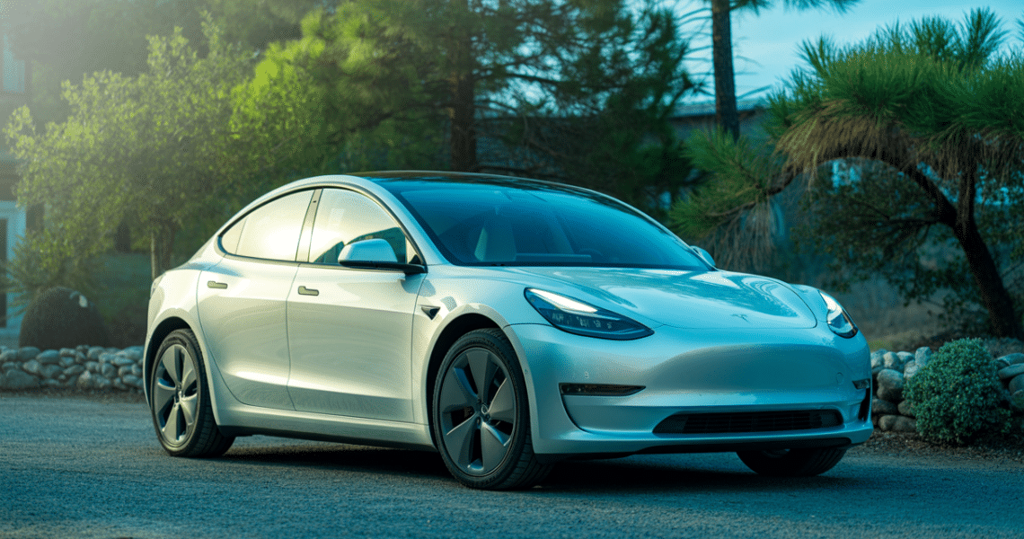 Tesla Model 3 dans les Yvelines avec traitement céramique brillant et protégé contre les UV et pollution