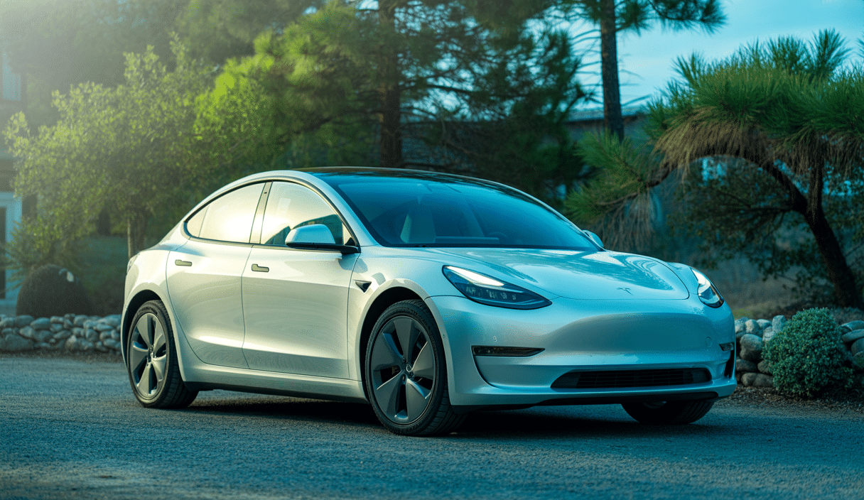 Tesla Model 3 dans les Yvelines avec traitement céramique brillant et protégé contre les UV et pollution