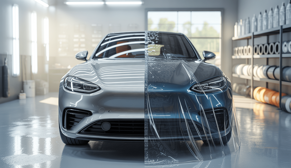 Comparatif détaillé entre traitement céramique et film PPF sur la carrosserie d'un véhicule haut de gamme