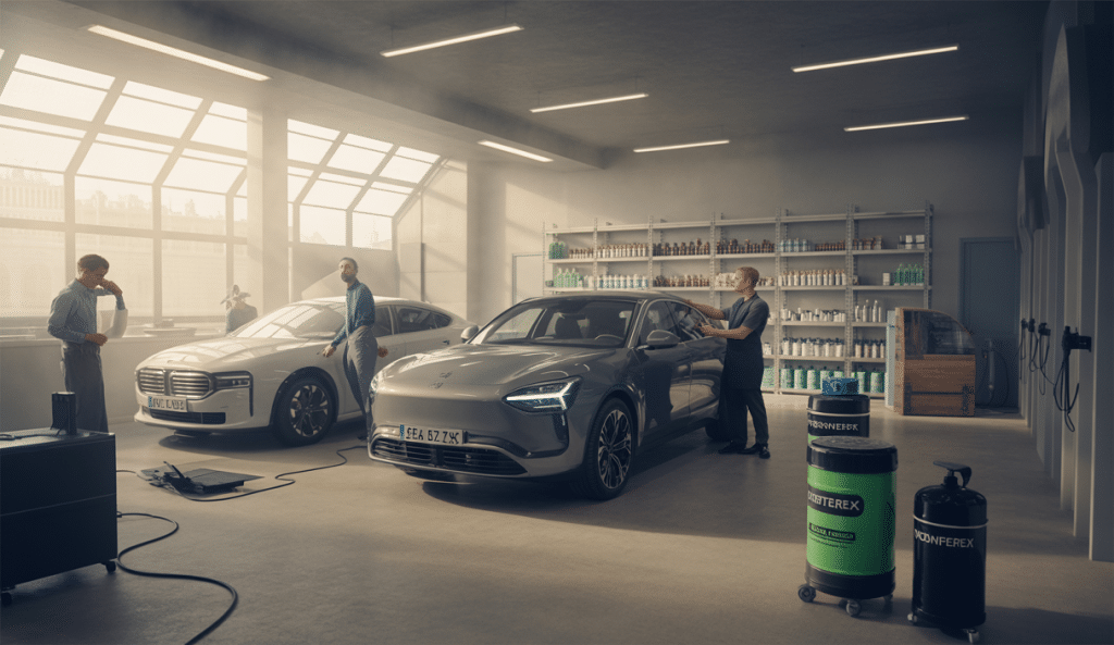 Atelier pratique de detailing automobile en Île-de-France en 2025 avec formation, véhicules et matériel spécialisés dans un environnement professionnel moderne