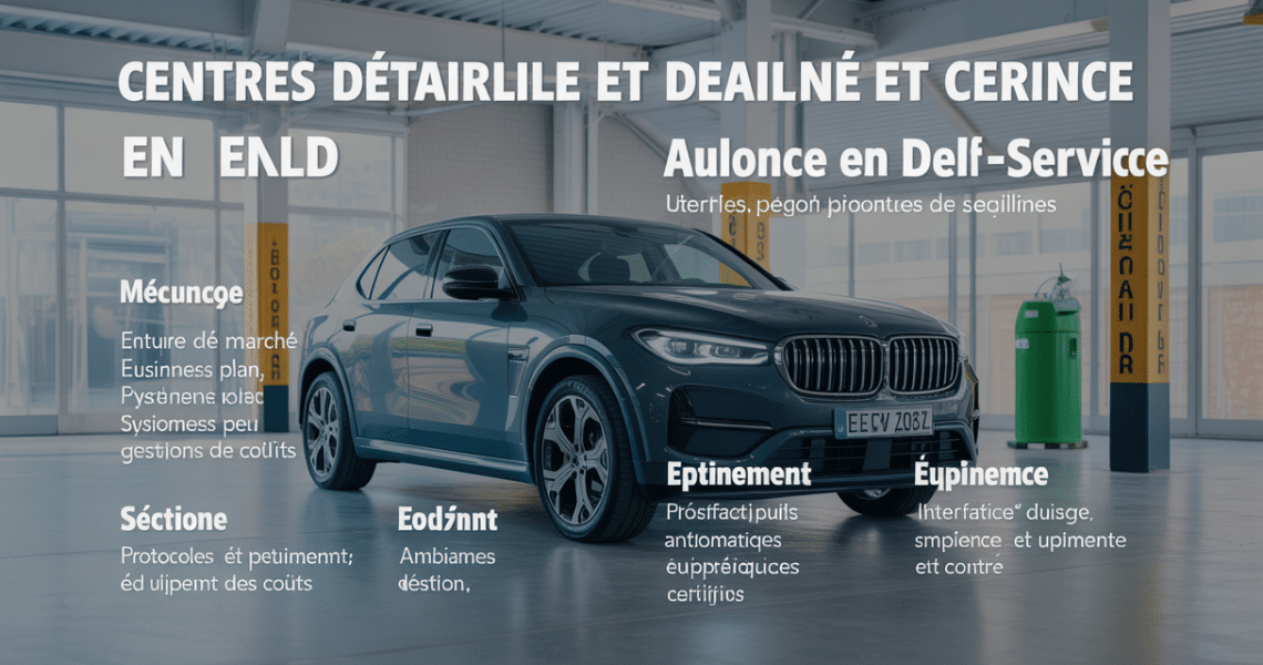 Tableau structuré présentant un plan éditorial et une grille d'analyse détaillée pour l'évaluation des centres de detailing en self-service, couvrant modèle économique, sécurité, équipement et expérience utilisateur.